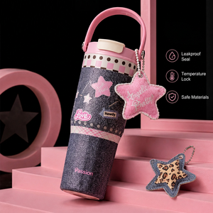 Vaso Térmico Aislado de Acero Inoxidable con Asa y Colgante de Estrella, Estilo Vaquero, Taza de Café de Viaje Antiderrames con Popote, Termo Lindo - Product Image 4