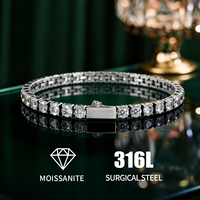 Offre Spéciale – Bracelet Chaîne Tennis Personnalisé en Moissanite VVS 3-5mm, Acier Inoxydable 316, Passe le Testeur de Diamant, Ne Ternit Pas, Réglable 6.5-8