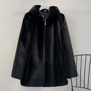 Manteau d'hiver chaud pour homme en fausse fourrure noire à capuche, fermeture éclair, en peluche, fourrure de vison, mi-long, décontracté - Product Image 4