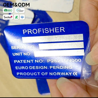Placas de Identificación Metálicas Adhesivas de Aluminio Anodizado Cepillado con Número de Serie Industrial Marino Personalizado, Serigrafía Azul para Equipos