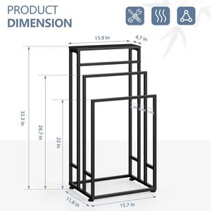 Portasciugamani in metallo industriale a 3 livelli con supporto da bagno nero con scaletta <span class=keywords><strong>porta</strong></span> oggetti per camera da letto e soggiorno - Product Image 2