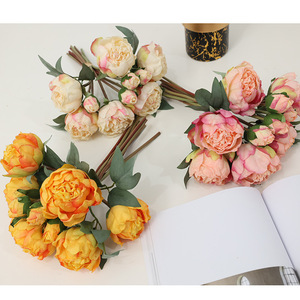 Bouquet de pivoines artificielles 10 pièces, fleurs en soie rose, jaune, champagne, haute simulation, décoration de mariage et de maison - Product Image 1