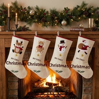 Nouvelle chaussette de Noël écologique, douce, brodée, avec motifs mignons de panda, bonhomme de neige et renne, pour la décoration de fêtes.