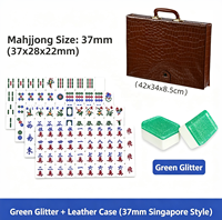 Set Mahjong Funky Trade Green Glitter Singapore, Lengkap dengan Ubin Berpola dan Kotak Penyimpanan Kulit PU, Perlengkapan Permainan Portabel untuk Perjalanan