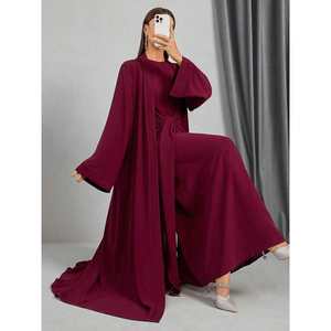 Abaya Kaftan Holgada para Mujer, Larga, Transpirable, Tejida, de Color Sólido, Modesta, con Cuello Redondo, Elegante, Informal, para Uso Diario - Product Image 2