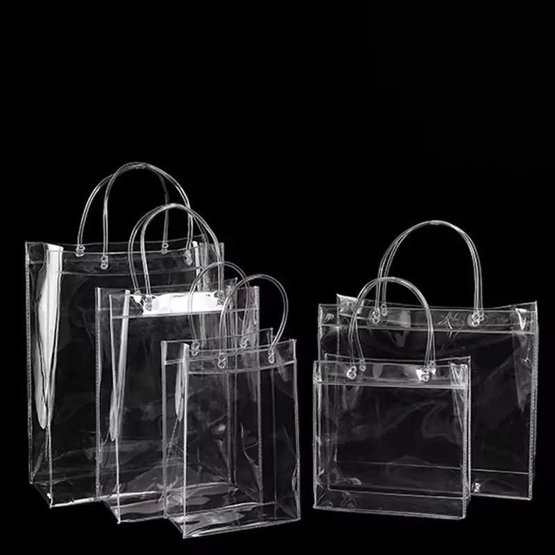 Hot sale waterproof transparent plastic PVC shopping button handbags packaging portable cosmetic traveling makeup storage bag