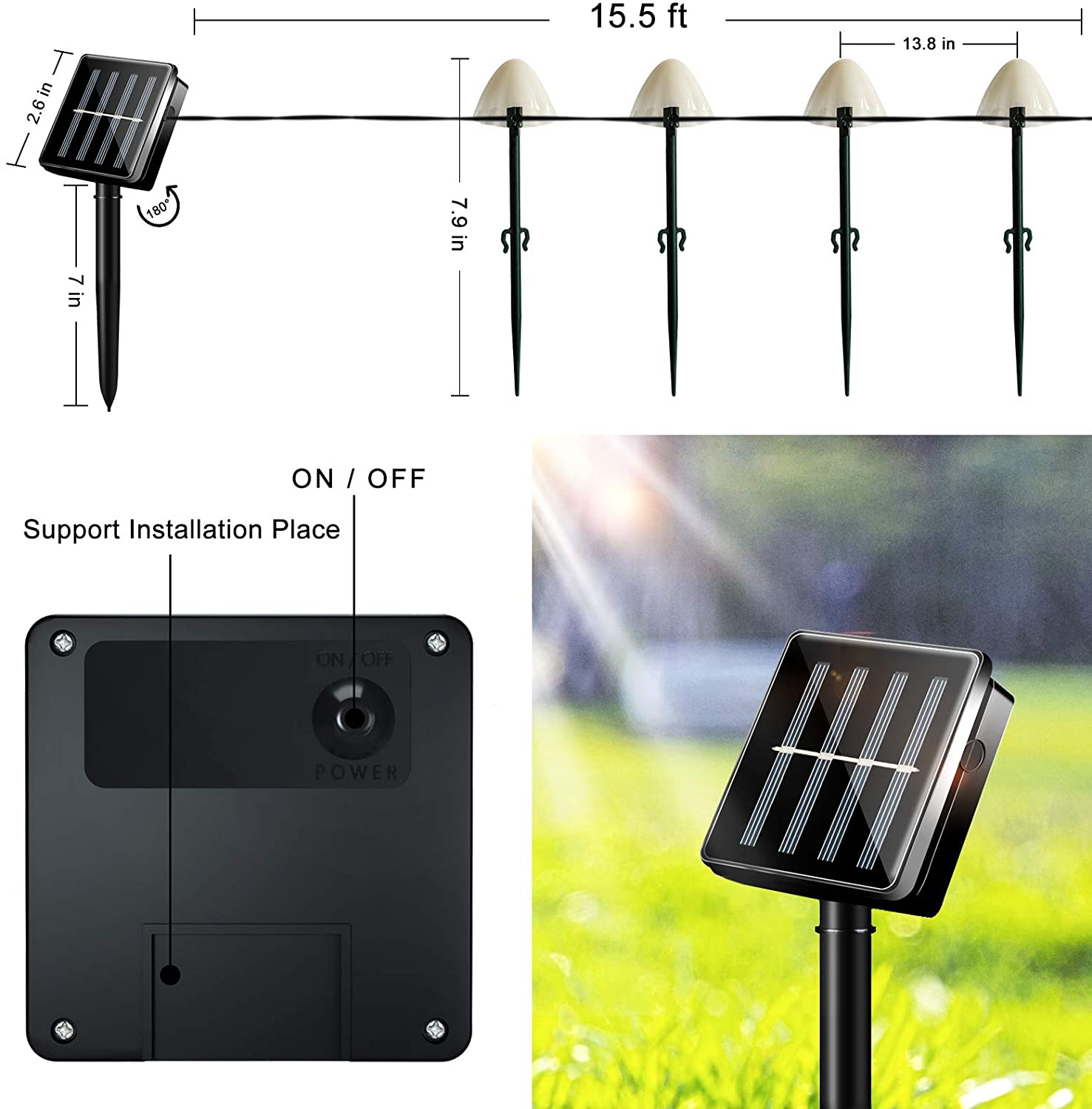 8 Modes LED Solar String Outdoor Garden Lawn Landscape Mushroom Lamp IP65 Waterproof Fairy Lights