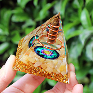 <b>Crystal</b> <b>Chip</b> Pyramid Resin Epoxy Craft Desktop Ornament Tiger's Eye Pillar Topaz Home Decoration Gift - Product Image 3