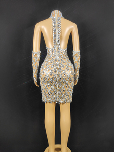 Artículos de Venta Caliente 2026, Vestido de Graduación con Cristales Brillantes, <span class=keywords><strong>Vestidos</strong></span> de Cóctel 2026, <span class=keywords><strong>Vestidos</strong></span> <span class=keywords><strong>Cortos</strong></span> Plateados para Mujer - Product Image 3