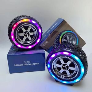 Hot Selling Wheel Shape Trending Products BT3.0 Speaker Rgb <b>Lights</b> Car Wheel <b>Wireless</b> Portable Speaker With Mic for Gift - Product Image 1