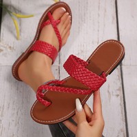 Nouvelles sandales plates tressées d'été pour femmes, style africain, pour la plage, type claquettes et tongs