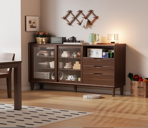 Modern Walnut <b>Sideboard</b> Display Cabinet Brown <b>Storage</b> Buffet with Glass Doors Drawers for Living Room Kitchen - Product Image 1