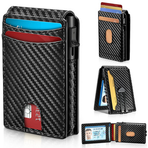 Portefeuille fin pour homme, motif en fibre de carbone, porte-cartes de crédit avec blocage RFID, 6 pouces, usage quotidien - Product Image 1