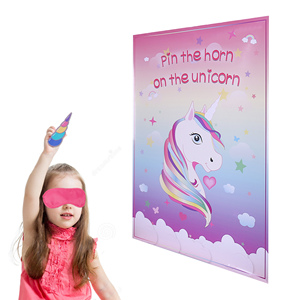 Birthday Party Game Set <b>Pin</b> Horn on the Make a Unicorn Stickers Selfie Poster - Product Image 1