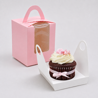 Scatola per Cupcake Singola con Finestra Trasparente Rosa e Manico, Personalizzabile con Logo, Confezione Regalo per Pasticceria da Asporto