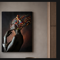 Tableau mural Portrait Femme Africaine – Impressions sur toile colorées avec foulard pour la maison, la galerie, la chambre d'hôtel, le bureau et les murs décoratifs