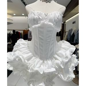 Vestido de cintura con borde de oreja negra en <span class=keywords><strong>topless</strong></span> de espina de pescado empalme con lazo sensual de diseño de lujo ligero - Product Image 3