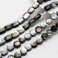 Perles en coquillage noir naturel, forme géométrique ronde, perles alphabet A-Z, perles intercalaires gonflées double face pour la fabrication de bijoux