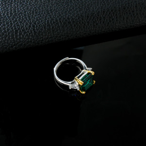 925 Sterling <b>Silver</b> Lab Grown <b>Emerald</b> <b>Ring</b> Two Tone Gold Plated Adjustable Women Engagement Jewelry K - Product Image 4