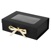 Boîte en papier d'emballage recyclable noire avec fenêtre, logo personnalisé, boîtes cadeaux en carton de luxe avec fermeture magnétique et couvercles