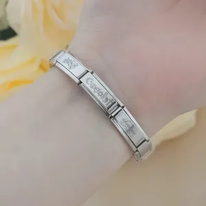 Hapiship moda italiana enlace encantos I <span class=keywords><strong>Love</strong></span> U Mum Acero inoxidable italiano encanto pulsera 9mm DIY joyería regalo DJ165 - Product Image 4