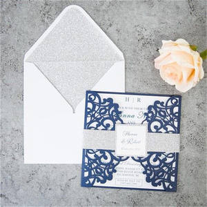 Libreta de lujo para invitaciones de boda, libreta de Color azul, con bolsillo, tarjeta rsvp y sobres - Product Image 3