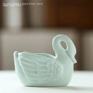 Nordic Swan a forma di ceramica smaltata carnosa Mini vasi da fiori per la casa all'aperto giardino decorazione Desktop con piattini - Product Image 4
