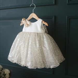 Vestido de Tutú Brillante con Lazo Grande sin Mangas para Niñas Pequeñas, Ideal para Fiestas de Cumpleaños, Recitales de Piano, Eventos Formales de Primavera - Product Image 1