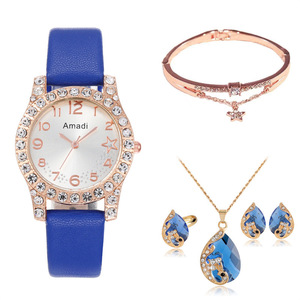 Montre décontractée pour femme Amadi, cadran simple étoile à cinq branches, ensemble de bijoux cinq pièces, mouvement à quartz, alliage 16 mm - Product Image 1