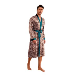 Accappatoio in Raso a Maniche Lunghe, Pigiama in Seta Ghiaccio <span class=keywords><strong>da</strong></span> <span class=keywords><strong>Uomo</strong></span> per Europa e America, Camicia <span class=keywords><strong>da</strong></span> Notte Estiva, Abbigliamento per Casa - Product Image 5