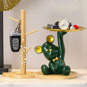 Estatua de Oso de Resina con Bandeja de Almacenamiento de Metal, Decoración Moderna para Entrada, Escritorio, Sala de Estar, Regalo para <span class=keywords><strong>el</strong></span> Hogar - Product Image 6
