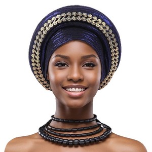 Gorro Turbante con Diamantes para Mujer, Pañuelo Africano para la Cabeza, Tocado Nigeriano, para Bodas y Fiestas, Auto Gele, Aso Oke, Hijab, Pañuelo Musulmán - Product Image 5