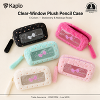 Trousse à crayons en peluche douce avec fenêtre transparente, grande capacité, mignonne, pour étudiants, organiseur de pinceaux de maquillage Kawaii