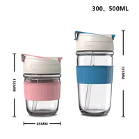 Bouteille d'eau personnalisée en verre alimentaire 500 ml, finition brillante, avec manchon en silicone et paille