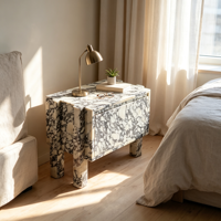 Table de Chevet Moderne de Luxe en Pierre Naturelle, Marbre Calacatta Viola, avec Tiroir en Chêne pour Chambre et Salon