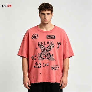 Oversized Acid Wash T-shirts for Men Distressed Graphic Boxy Print Vintage Drop Shoulder t Shirt Custom Streetwear Mens <strong>Tshirts</strong> - Product Image 2