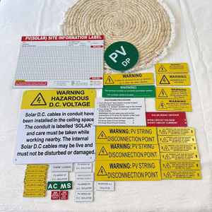 Ensemble d'autocollants d'avertissement pour système photovoltaïque de haute qualité, impression Caihe, impression offset, résistant aux UV, plastique laser, vente en gros - Product Image 1