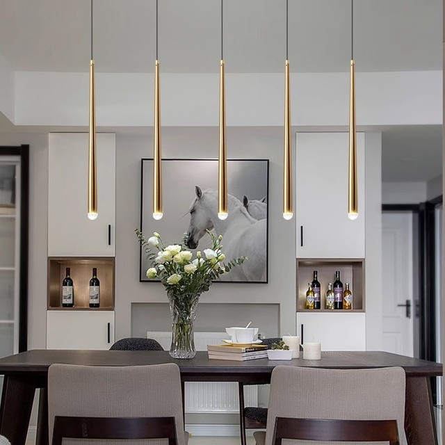 Modern Gold & Black Linear Pendant Conical Straight Pipe LED Chandelier for Hotels and Restaurants for Lighting