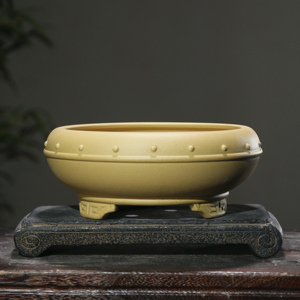 Maceta de Bonsái de Arcilla Morada, Redonda, en Forma de Tambor, Hecha a Mano, con Base Meander, Clásica para Escritorio - Product Image 2