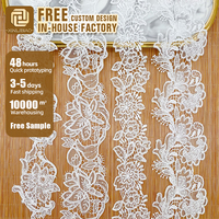 Dentelle en polyester brillant avec broderie en fil de soie et motif poisson, garniture élégante pour DIY, accessoires de robe de mariée et vêtements, usine de dentelle