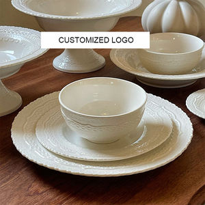 Platos de cena de cerámica en <span class=keywords><strong>relieve</strong></span> blanco, <span class=keywords><strong>vajilla</strong></span> de sopa de porcelana en <span class=keywords><strong>relieve</strong></span> francés, <span class=keywords><strong>vajilla</strong></span> de cerámica de lujo - Product Image 6