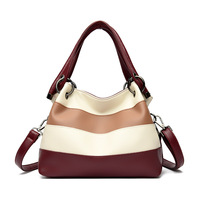 Bolso Tote de Hombro de Cuero PU Suave con Diseño Refinado Personalizado, Costuras Onduladas y Bloques de Color, Textura Granulada