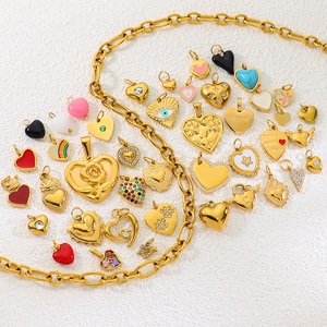 Ciondolo a Cuore Placcato Oro 18K per San Valentino, Charm in Acciaio Inossidabile Non Sbiadente per Bracciali e Bikini Fai-da-Te, Vendita all'Ingrosso - Product Image 3