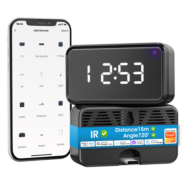 Tuya WiFi IR RF Remote Control with Clock Display Type-C Input Can Be Placed on Desktop or Wall-mounted