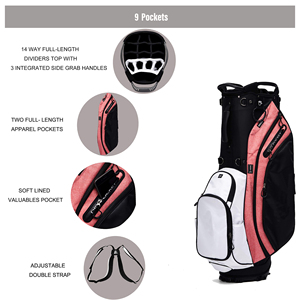 Sac de support de <span class=keywords><strong>golf</strong></span> Junyuan léger avec séparateurs supérieurs à 14 voies 4 poches réglables double bretelles jambes de support à dégagement facile - Product Image 2