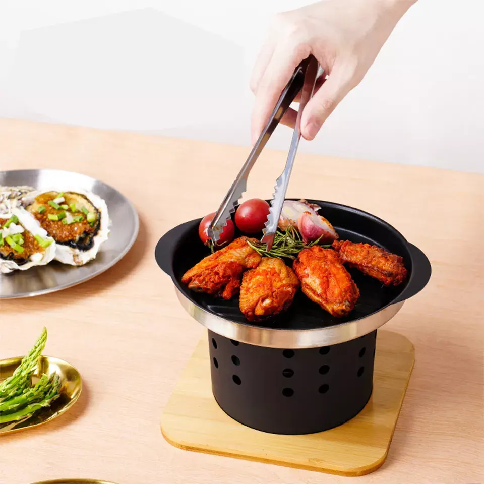 Super September New Design Tabletop Non-Stick Baking Pan Charcoal Alcohol Stove Mini BBQ Grills