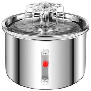 Fontaine à eau pour animaux de compagnie en acier inoxydable avec fenêtre de visualisation, distributeur d'eau automatique pour chat et chien, petit design floral, 800g, électrique - Product Image 1