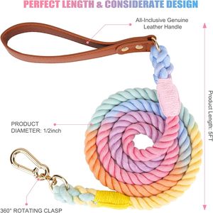 Nuovo guinzaglio per cani in tessuto di colore Macaron 5 piedi e 5 piedi con manico in pelle - Product Image 2