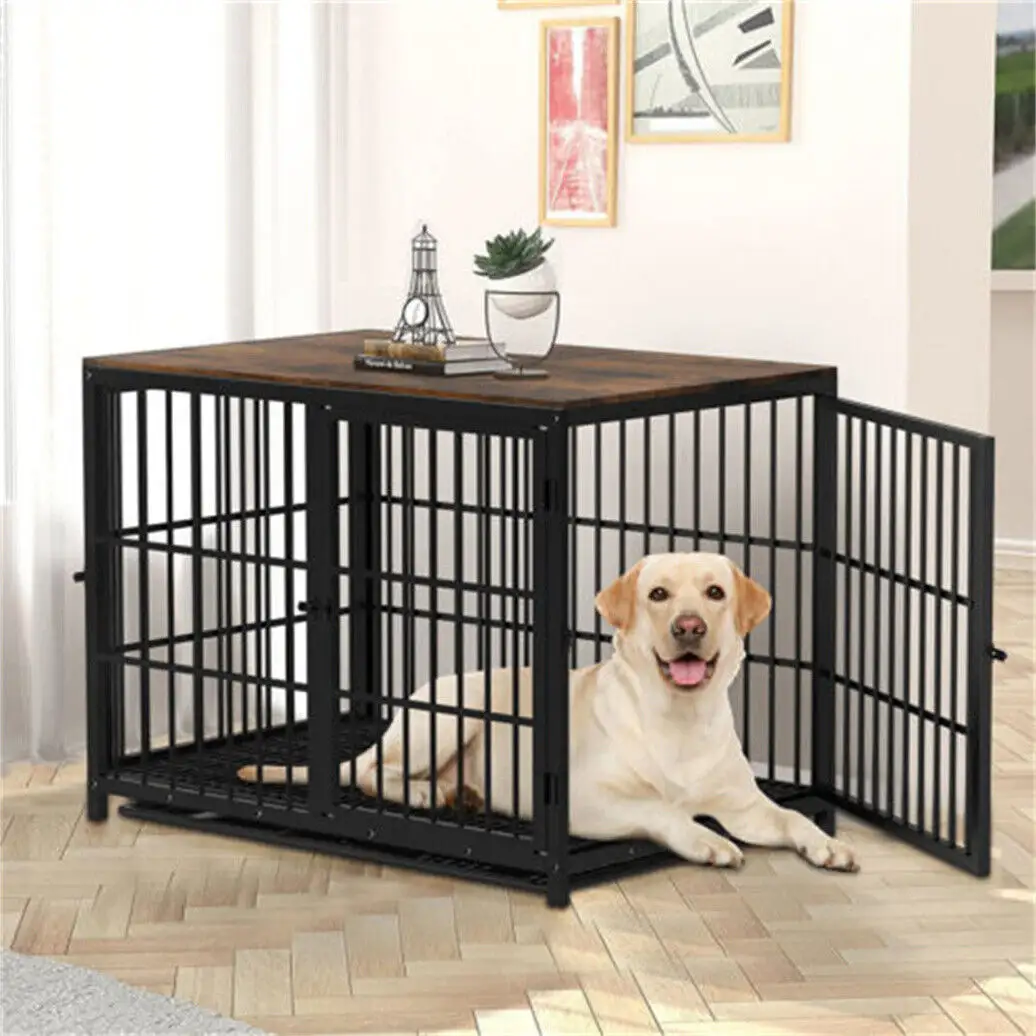 犬の家具エレガントな家具スタイルのロック可能なホイールと便利な取り外し可能なトレイを備えた大型屋内犬小屋の家具