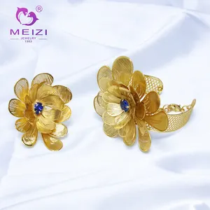 MEIZI Women's Fashion Jewelry Set Gold Plated African Wedding Bracelet and Earring with Pearl for Ladies in Dubai